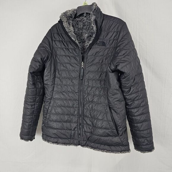 The North Face Mossbud Swirl Reversible Black/Charcoal Leopard Embossed Girls XL - Picture 1 of 8